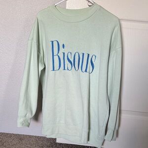 H&M Mint Green Sweatshirt with Blue 'Bisous'
